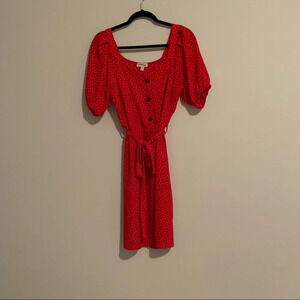 Monteau red dress with white polka dots size M